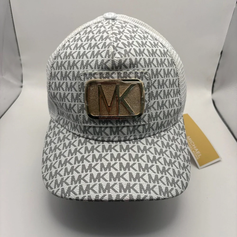 Michael Kors MK Logo Trucker‎ Hat White Grey Mesh Adjustable Snapback